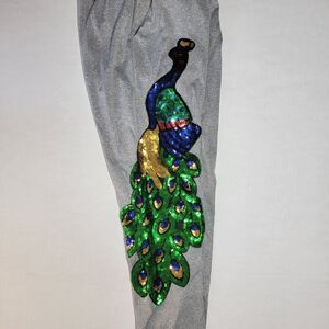 Grey Pants w/ Decorative Sequin Peacock - Size Small